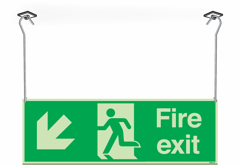Xtra-Glo Double-sided Fire Exit Man/Arrow Down Left Hanging Signs