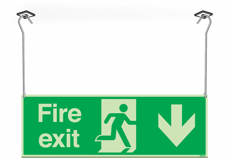Xtra-Glo Double-sided Fire Exit Man/Arrow Down Hanging Signs