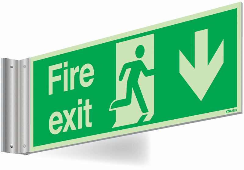 Xtra-Glo Double-sided Fire Exit Man/Arrow Down Corridor Signs