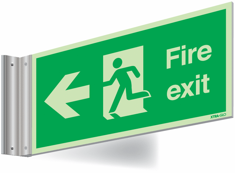 Xtra-Glo Double-sided Fire Exit Man/Arrow Left Corridor Signs