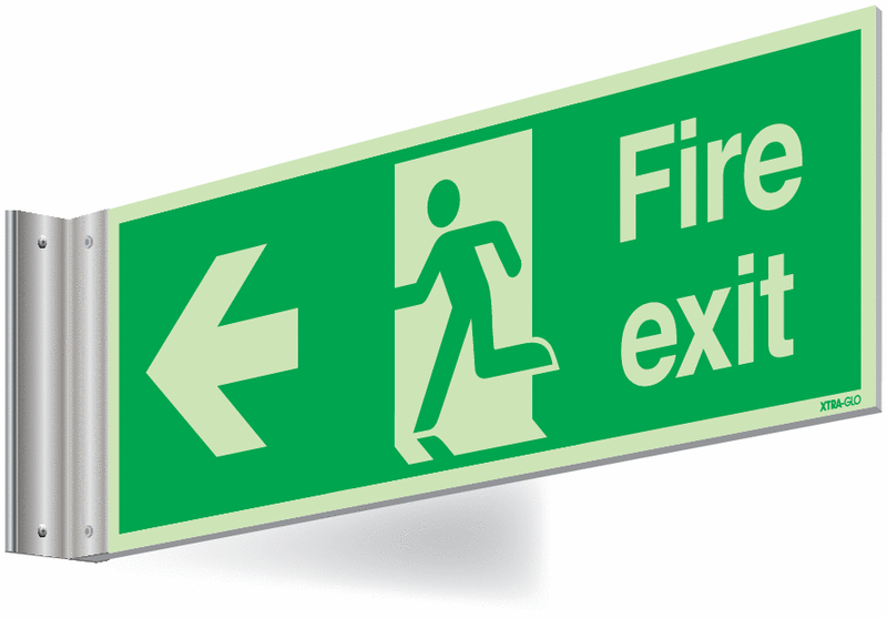 Xtra-Glo Double-sided Fire Exit Man/Arrow Left Corridor Signs