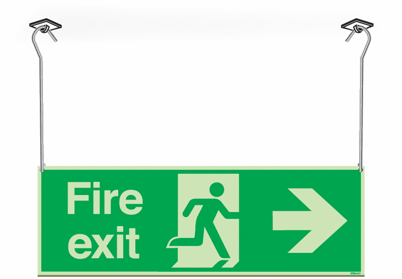 Xtra-Glo Double-sided Fire Exit Man/Arrow Right Hanging Signs
