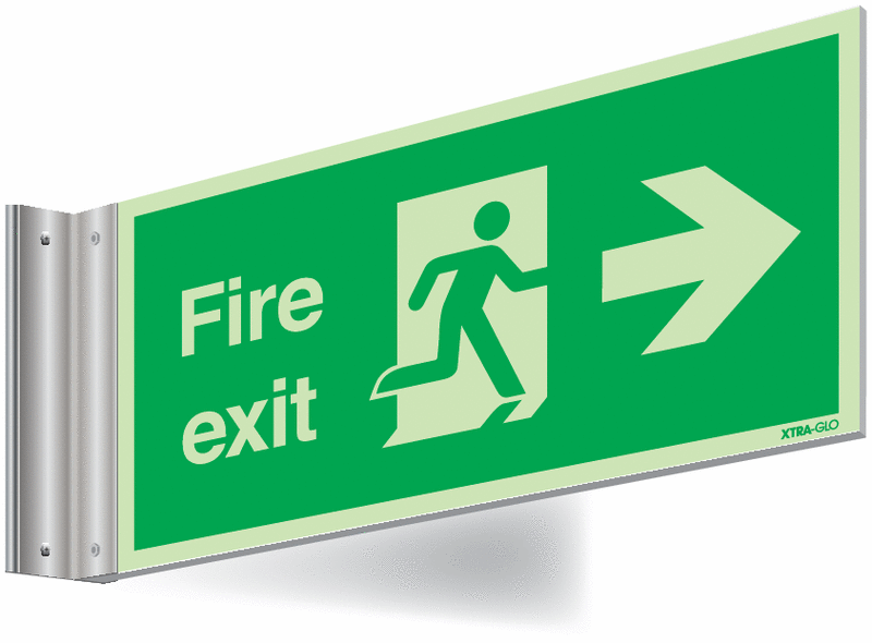 Xtra-Glo Double-sided Fire Exit Man/Arrow Right Corridor Signs