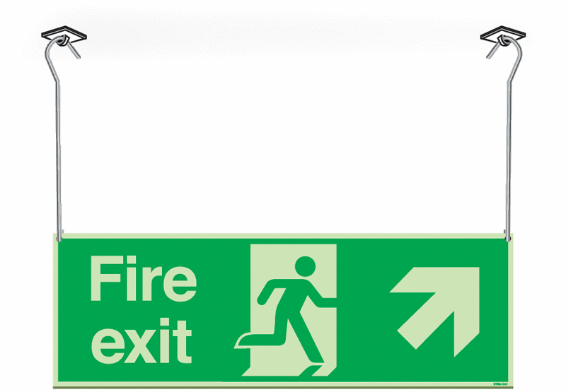 Xtra-Glo Double-sided Fire Exit Man/Arrow Up Right Hanging Signs
