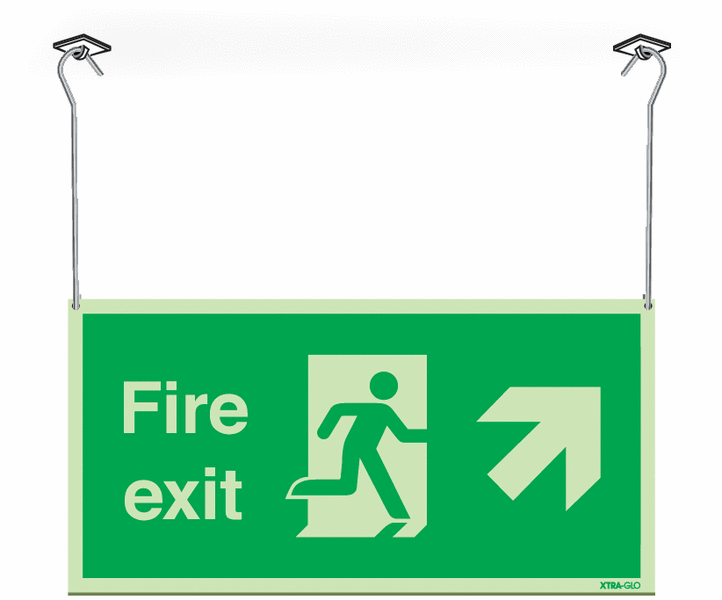 Xtra-Glo Double-sided Fire Exit Man/Arrow Up Right Hanging Signs