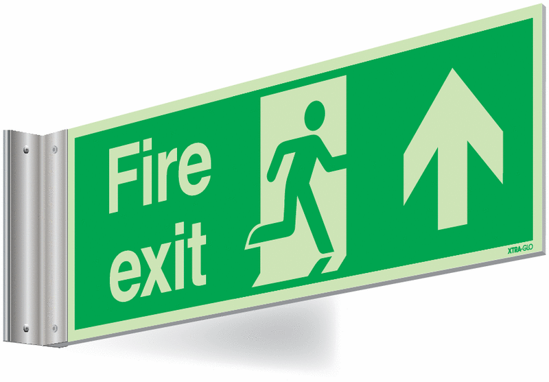 Xtra-Glo Double-sided Fire Exit Man/Arrow Up Corridor Signs