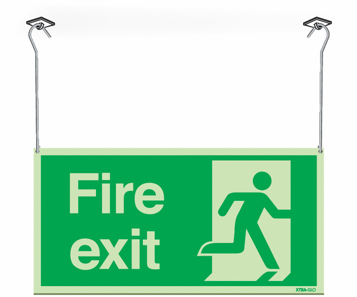 Xtra-Glo Double-sided Fire Exit Running Man Right Hanging Signs