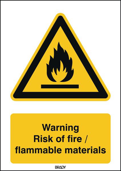 ToughWash - Warning Risk Of Fire/Flammable Materials Sign