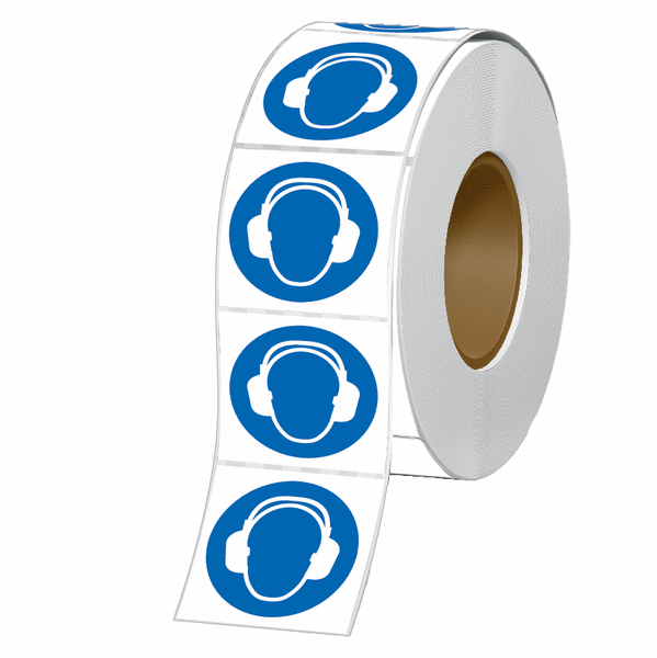 Ear Protection Symbol - Vinyl Safety Labels On-a-Roll