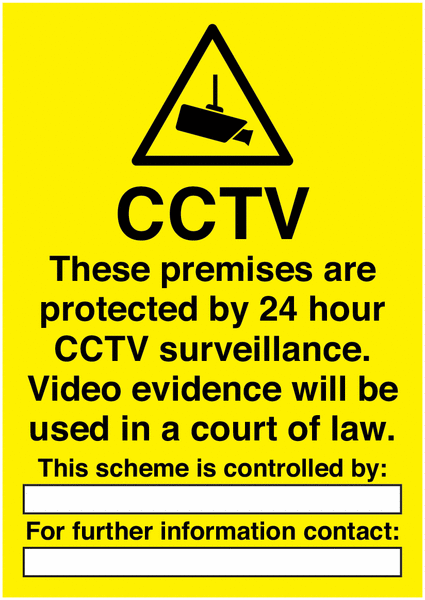 CCTV Premises Protected By 24 Hour Surveillance Write On Signs