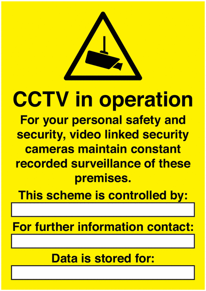 CCTV In Operation For Personal Safety Write On Signs