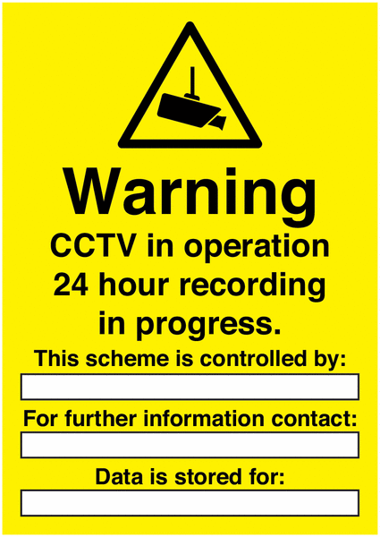 Warning CCTV In Operation 24 Hour Write On Signs