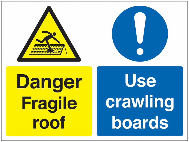 Danger Fragile Roof/Use Crawling Boards Signs