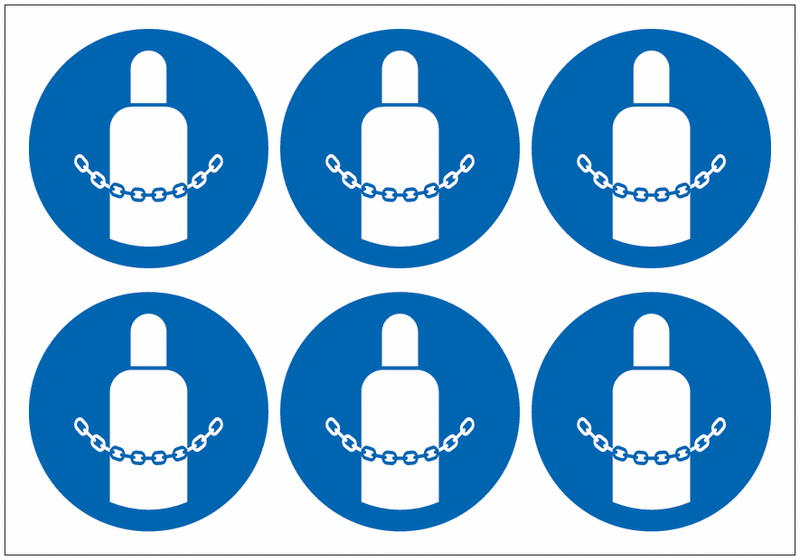 Secure Gas Cylinders Symbol Sheet of Vinyl Labels