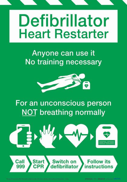 Defibrillator Heart Restarter Instruction Poster