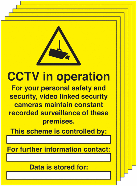 6-Pack CCTV In Operation For Personal Safety Write On Signs