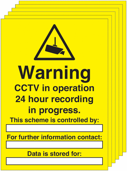 6-Pack Warning CCTV In Operation 24 Hour Write On Signs