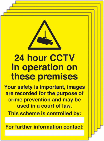 6-Pack 24 Hour CCTV Operating On Premises Write On Signs
