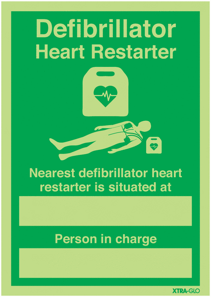 Xtra-Glo AED Nearest Defibrillator Person in Charge Signs