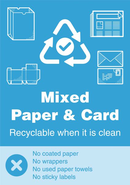 Mixed Paper & Card - WRAP Yes/No Recycling Symbol Sign