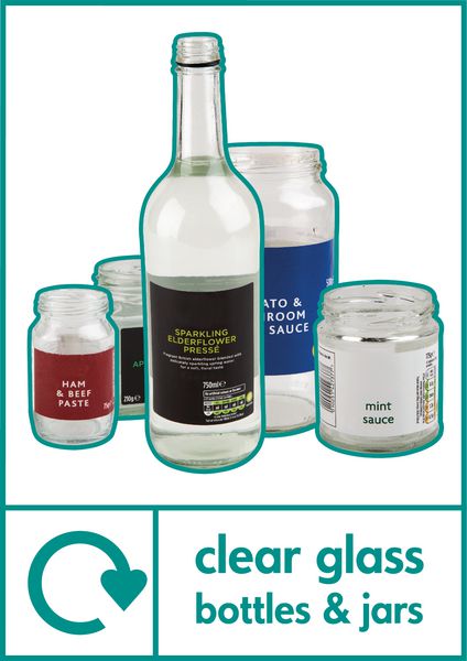 Clear Glass Bottles & Jars - WRAP Photographic Recycling Signs