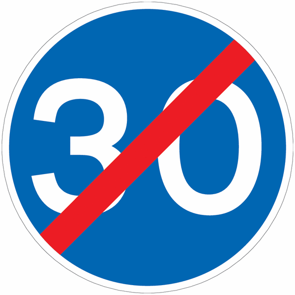 Road Traffic Signs - End of 30 MPH Minimum Speed