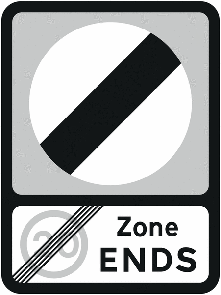 Road Traffic Signs - 20 MPH Zone Ends