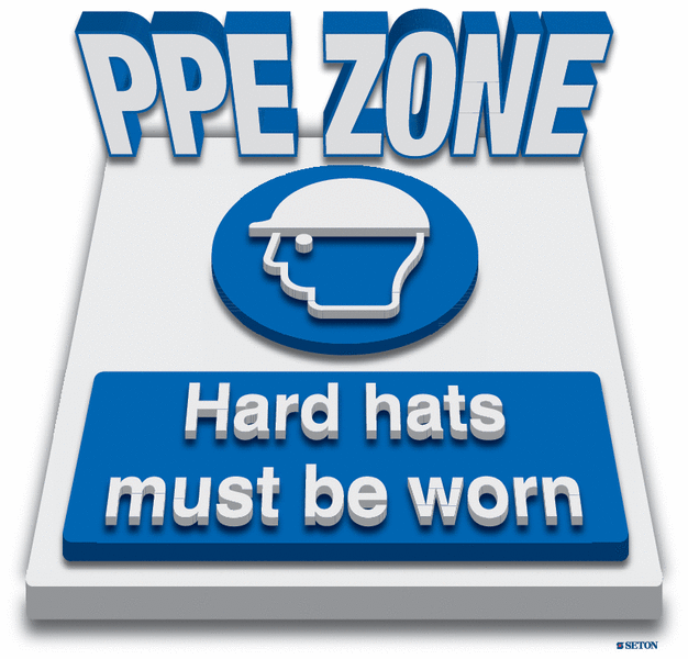 PPE Zone - Hard Hats Must Be Worn - 3D Floor Sign