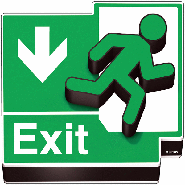 Fire Exit Running Man Down Arrow 3D Floor Sign