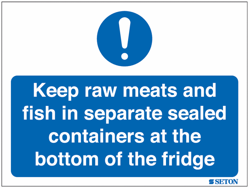 Raw Meats And Fish In Separate Sealed Containers Sign