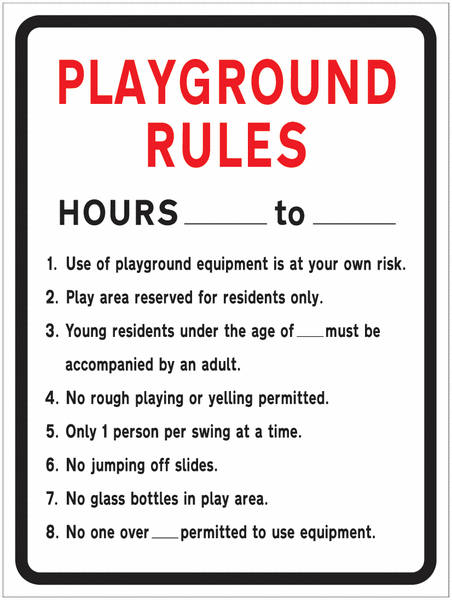 Playground Rules in Set Hours Sign