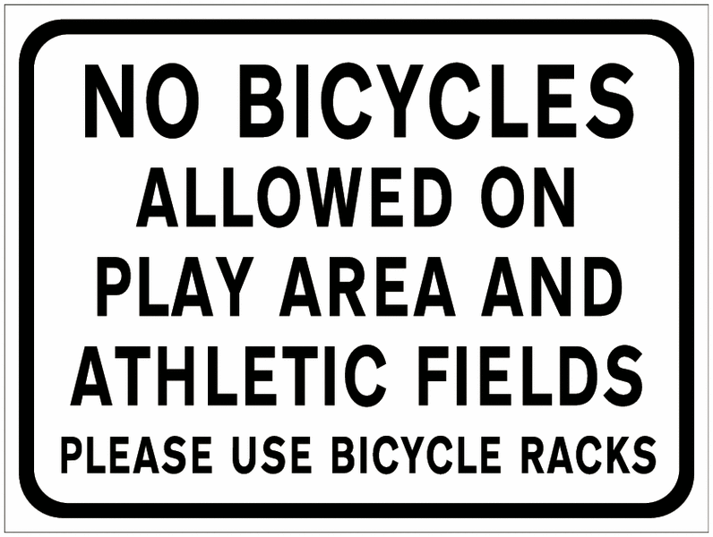 No Bicycles Allowed On Play Area/Use Bicycle Racks Sign for Car Parks