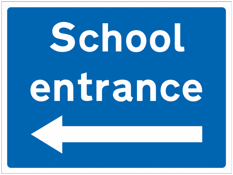 School Entrance - Left Arrow Sign for Car Parks