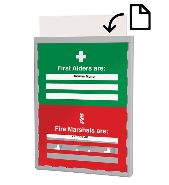 Update Sign Holder - First Aiders are/Fire Marshals are: