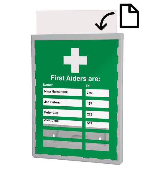 Update Sign Holders - First Aiders are: