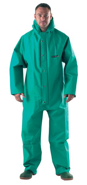 Chemical Resistant Green Boilersuit with Hood PVC Coated