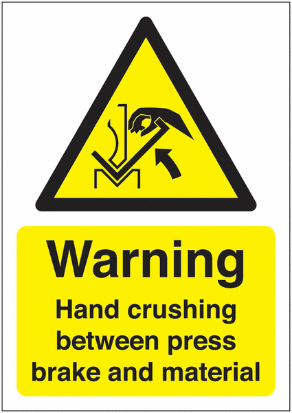 Warning Hand Crushing Between Press Brake And Material Sign