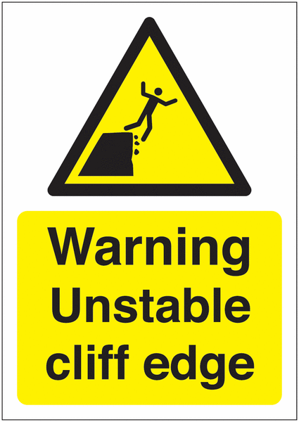 Warning Unstable Cliff Edge Sign