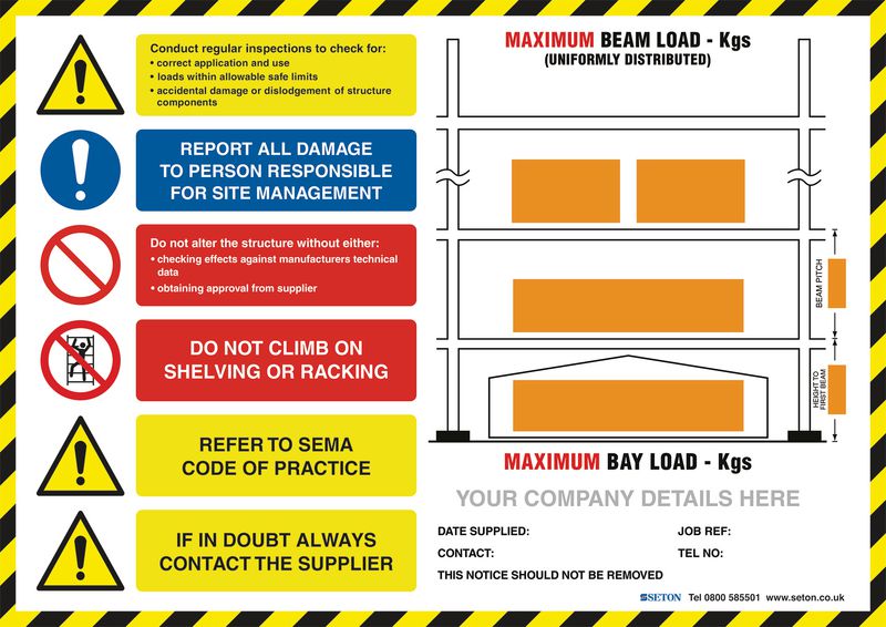 Weight Load Identification Notices - Pallet racking/shelving