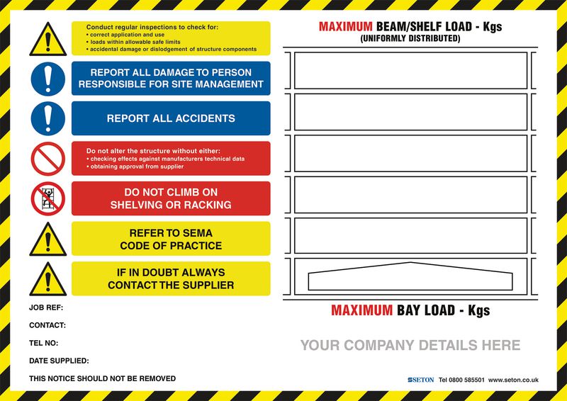 Weight Load Identification Notices For Shelving