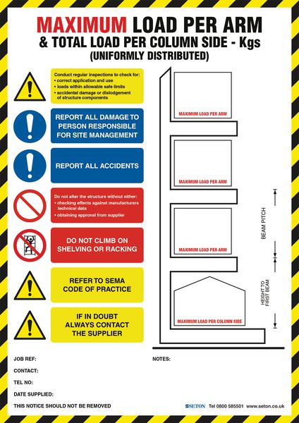 Weight Load Identification Notices - Cantilever Racking