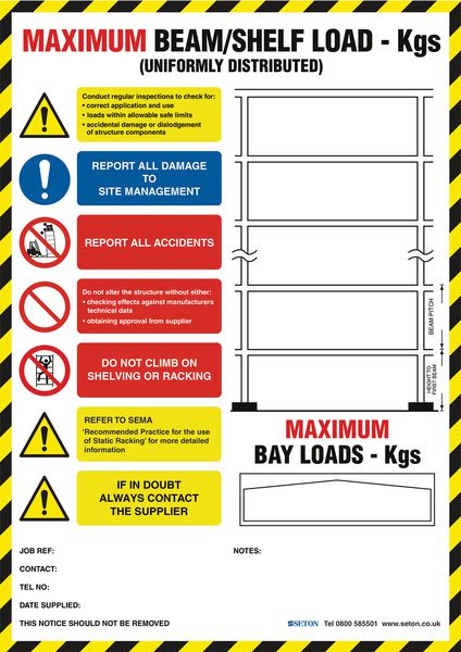 Weight Load Identification Notices - Pallet racking
