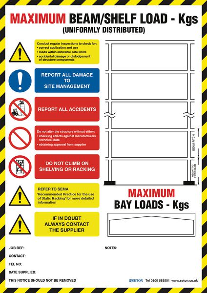 Weight Load Identification Notices - Pallet racking