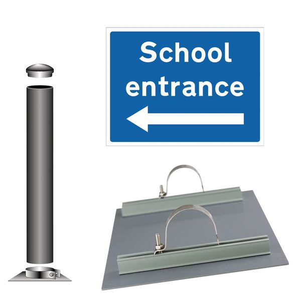 School Entrance (Left Arrow Symbol) - Traffic Sign Installation Kit