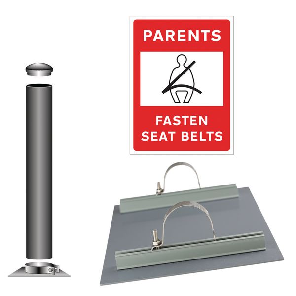 Parents Fasten Seat Belts (Image and Text) - School Sign Installation Kit