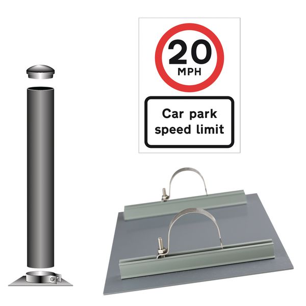 Car Park Speed Limit Sign Installation Kit - 20 MPH