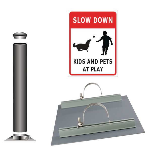 SLOW - Kids and Pets at Play Sign - Traffic Sign Installation Kit