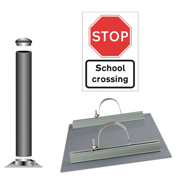 STOP - School Crossing - Traffic Sign Installation Kit