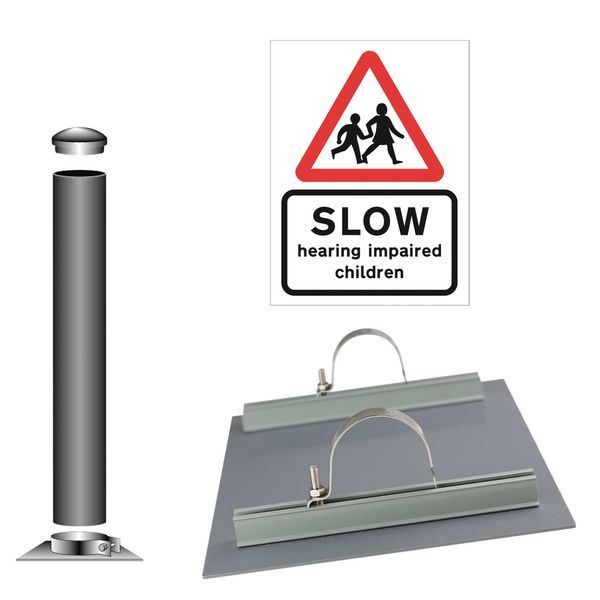 SLOW - Hearing Impaired Children Sign (Children Symbol) - Traffic Sign Installation Kit