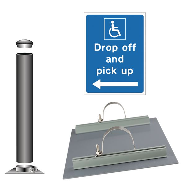 Disabled Drop Off and Pick Up (Left Arrow Symbol) - Car Park Sign Installation Kit